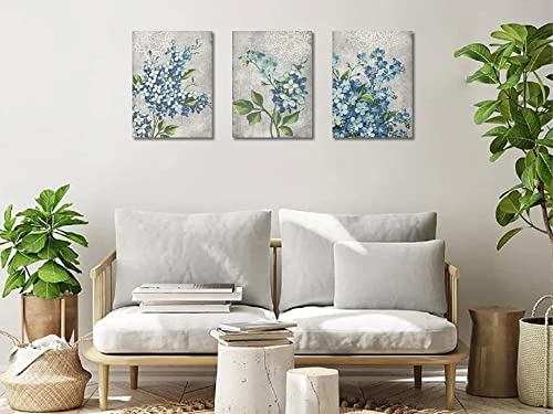 Blue Flowers Canvas Wall Art 12"x16"x3 Panels A463