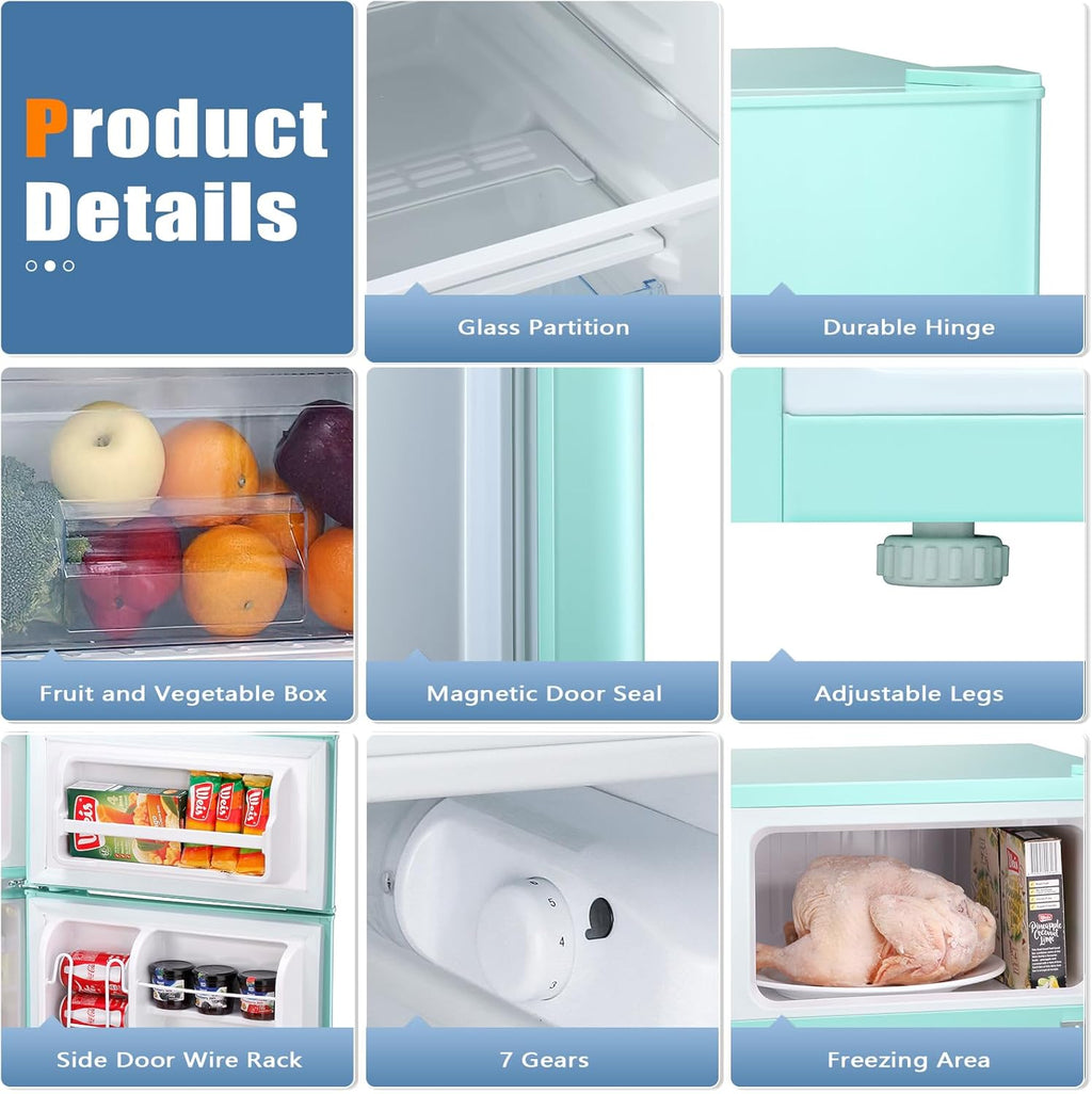 Compact Mini Refrigerator Separate Freezer, 3.2 cu ft. Green P710