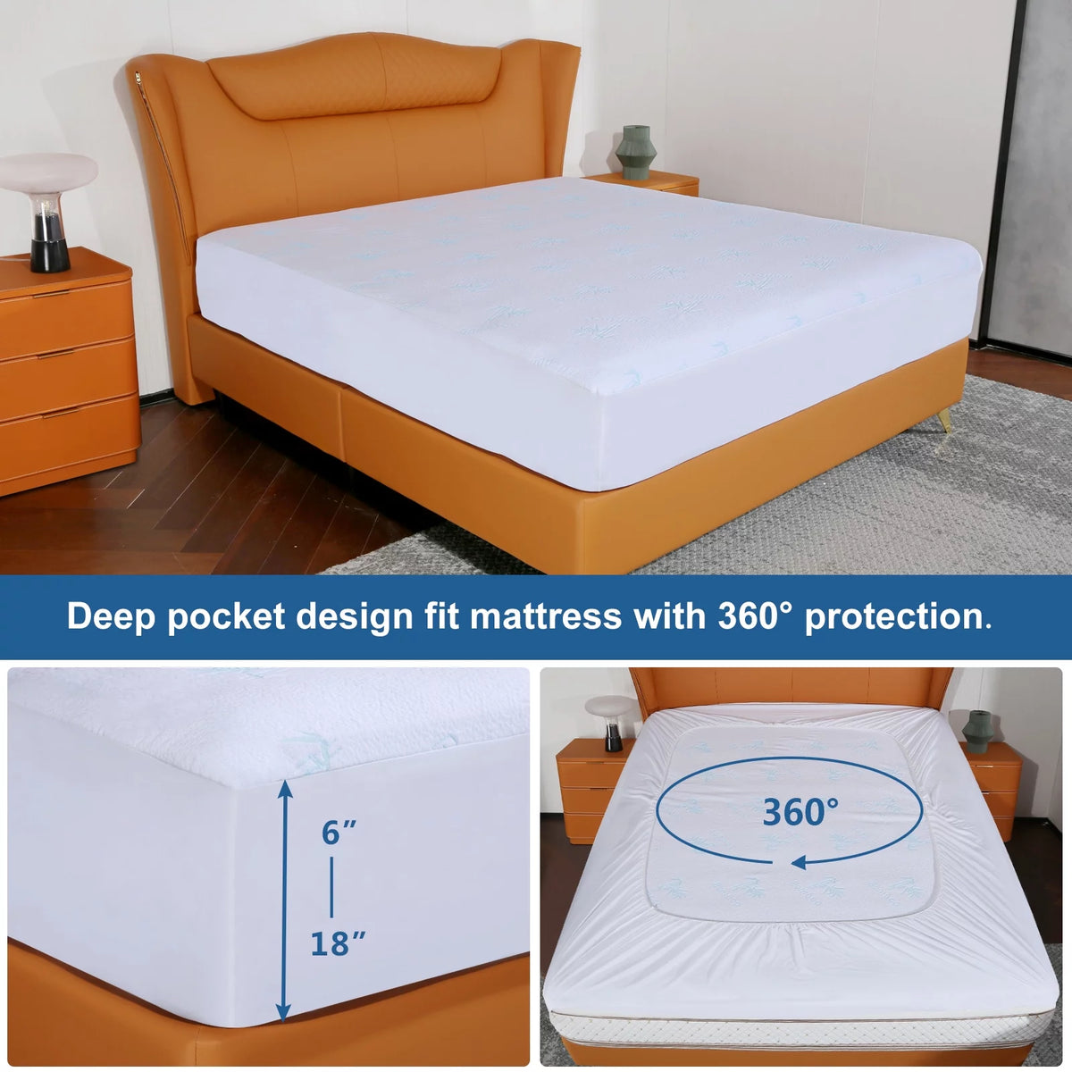 Bamboo Fibre Full Size Waterproof Mattress Protector Deep Pocket C360208