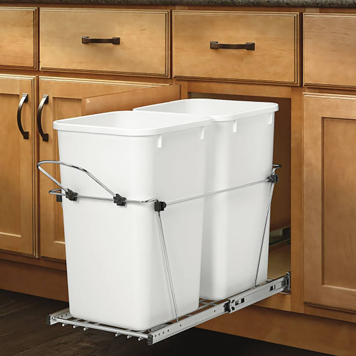 Double 27-Qt Kitchen Cabinet Pullout Waste Container D36555