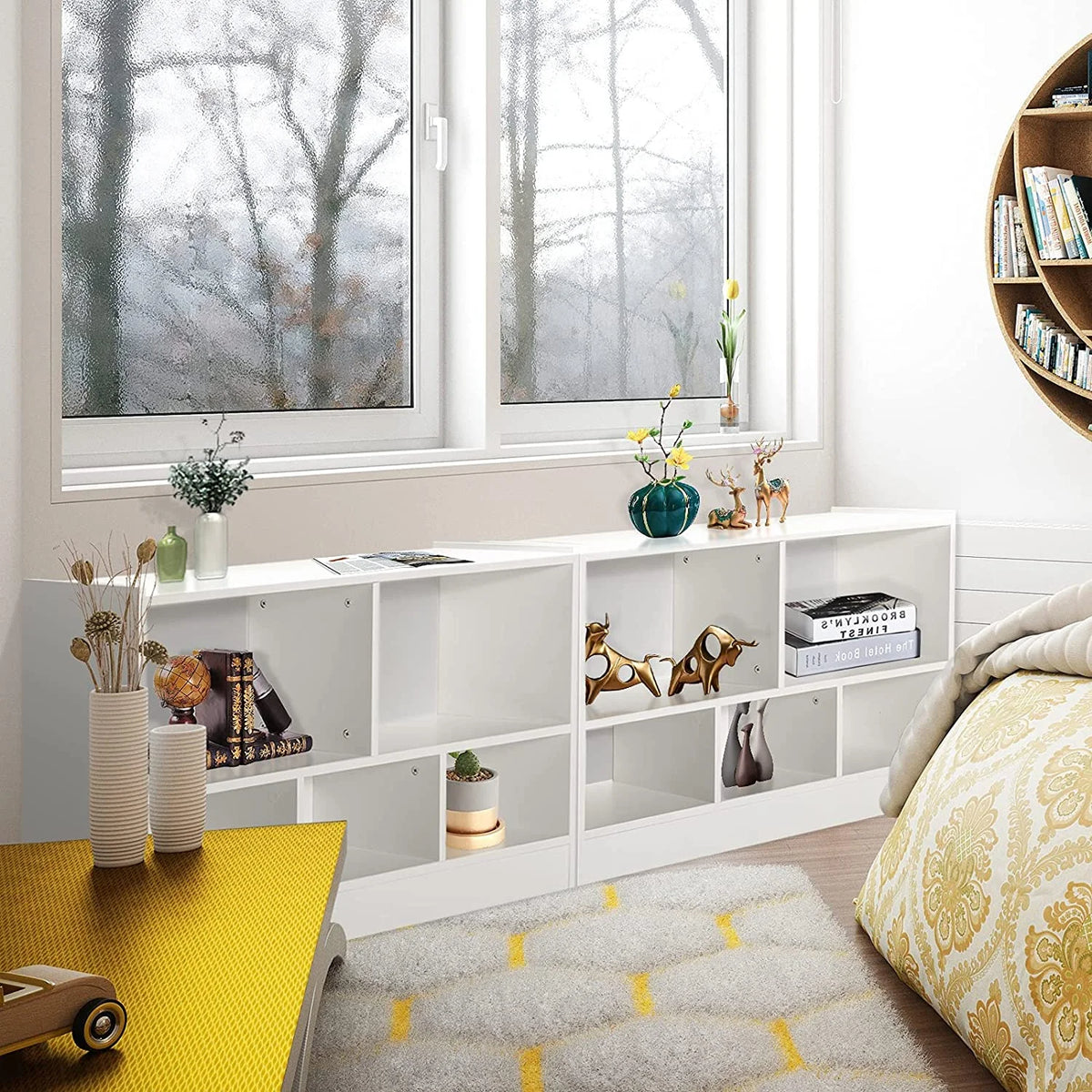5 Cube White Wood Bookcase with Open Shelves Y752180