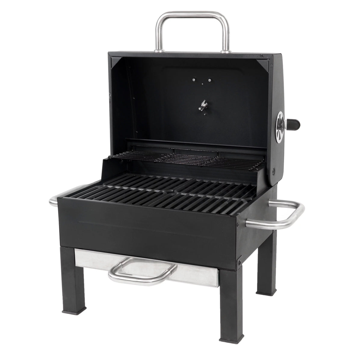 Portable Charcoal Grill, Black and Stainless Steel H1756