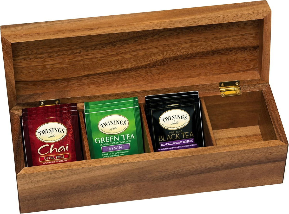 Acacia Wood Tea Box with 4 Sections T457900