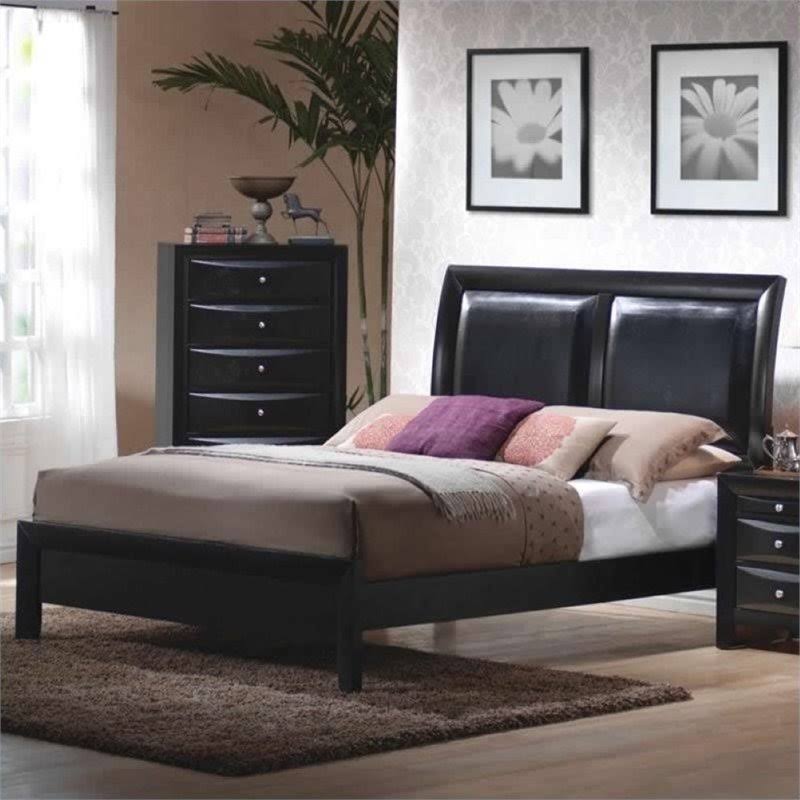 Faux Leather Queen Low Profile Bed in Black V552