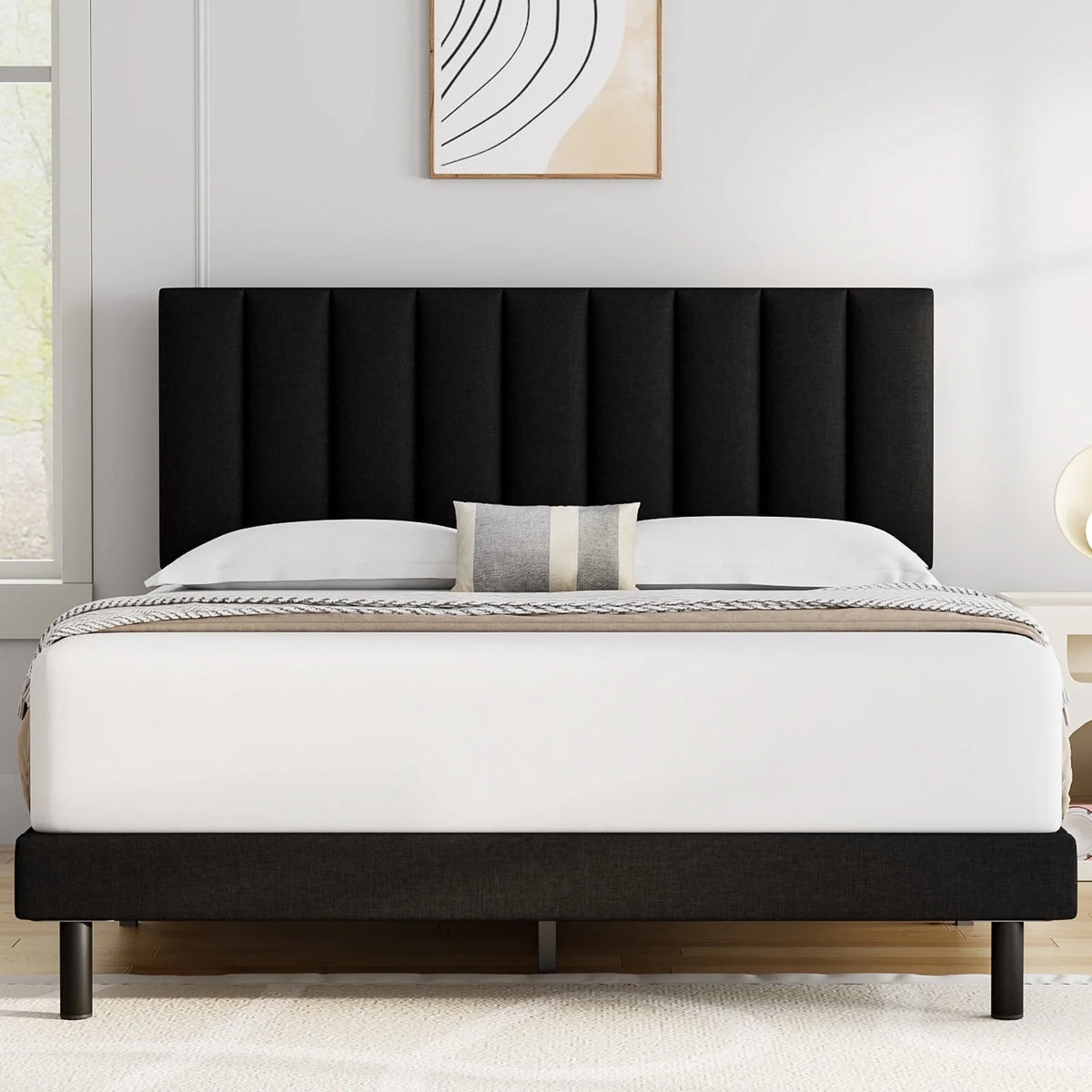 Queen Upholstered Platform Bed Frame with Headboard V828