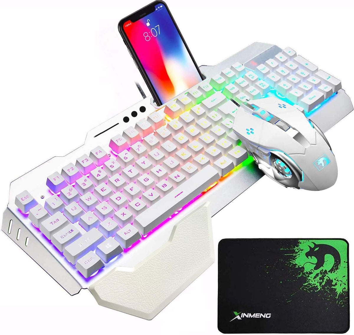 Wired Game Keyboard and Mouse Combo with RGB LED Backlit Mechanical Feel Keyboard and 6 Button 3200 DPI Mice and Large RGB Mouse Pad W329487