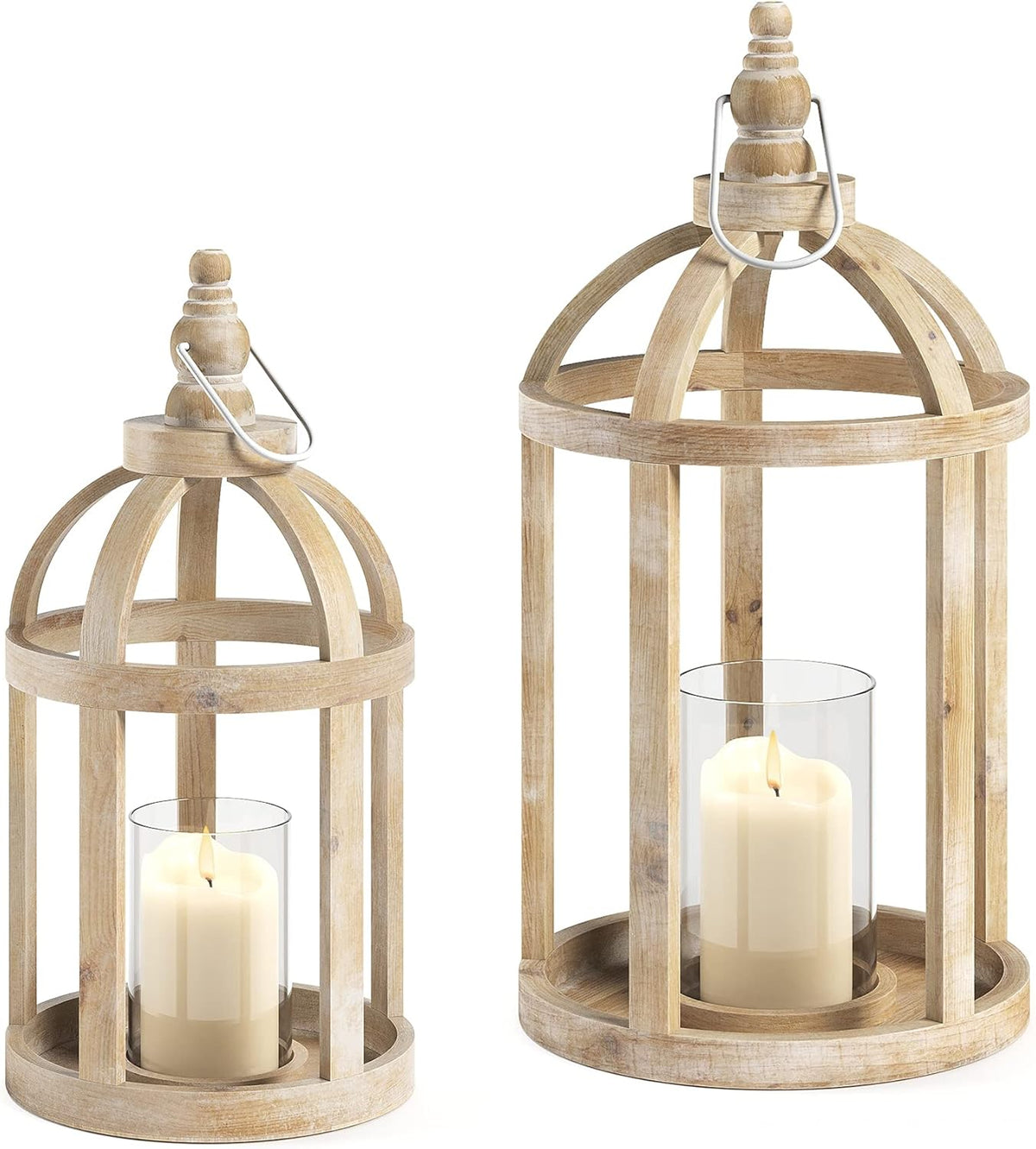 Decorative Wooden Lantern Candle Holders Set of 2 Z6658