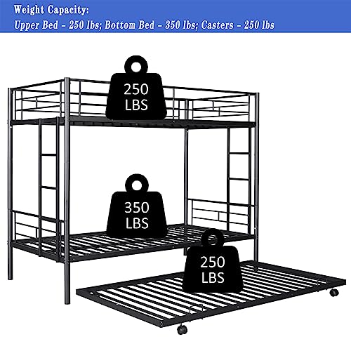 Black Twin Over Twin Metal Bunk Bed with Trundle T997