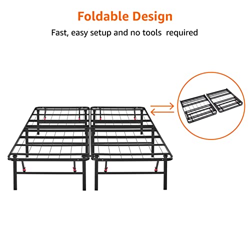 Black Foldable Metal Platform Bed Frame, Full Size, 14 inches High P697625