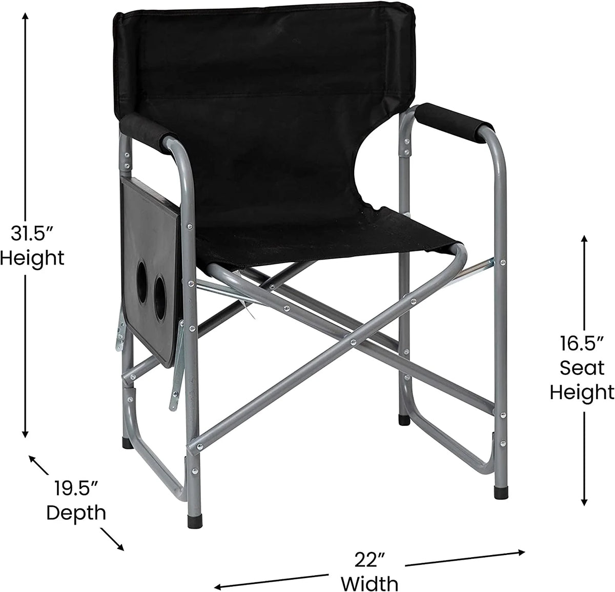 Black Folding Camping Chair with Side Table and Cup Holder K77602