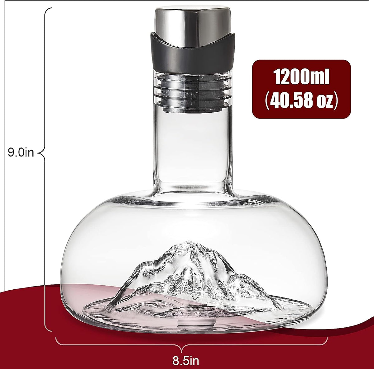 Wine Decanter Carafe with Aerator, Stand, and Cleaning Beads, Lead-free Crystal Glass, 1200ML, Pack of 2 W71260