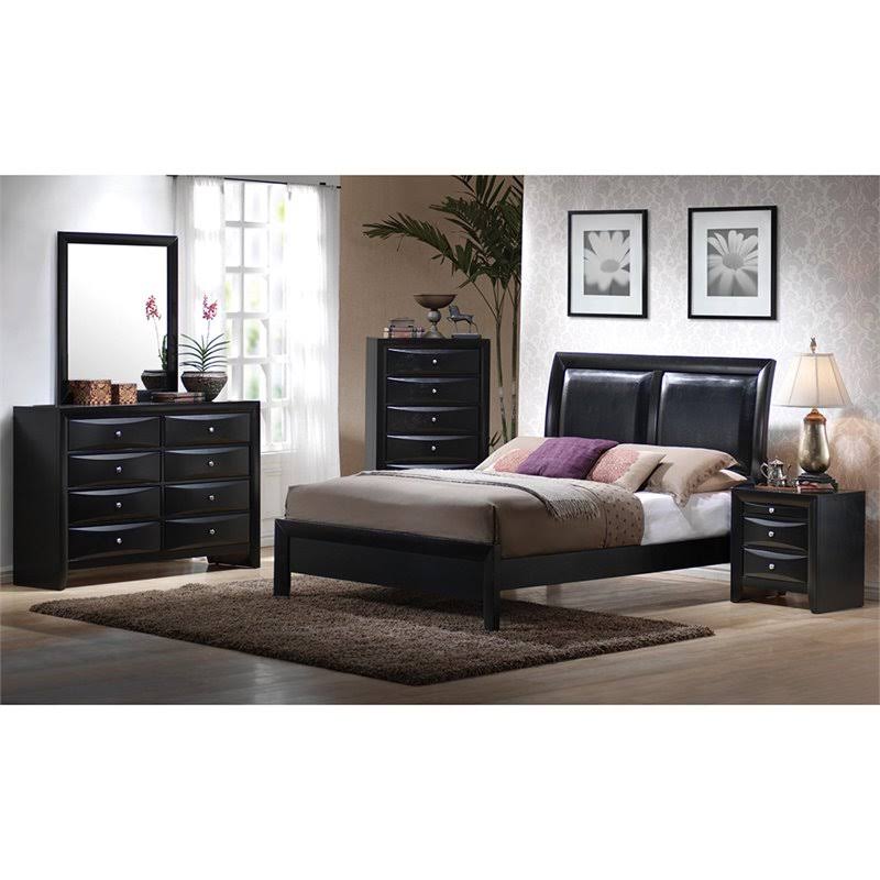 Faux Leather Queen Low Profile Bed in Black V552