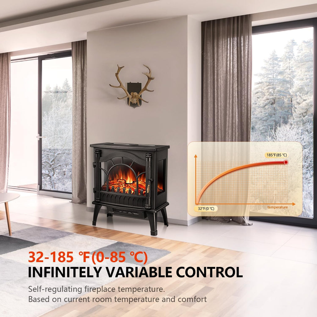 20" Freestanding Electric Fireplace Heater with 3D Flame Effects H1749