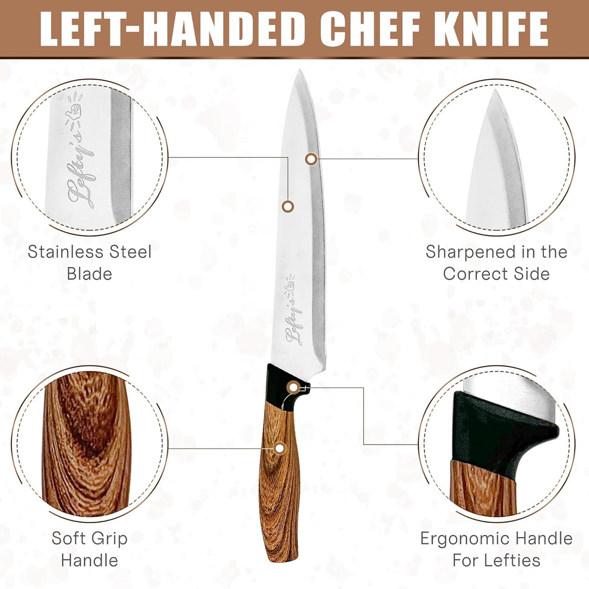Left Handed Chef Knife - Stainless Steel Blade P750314