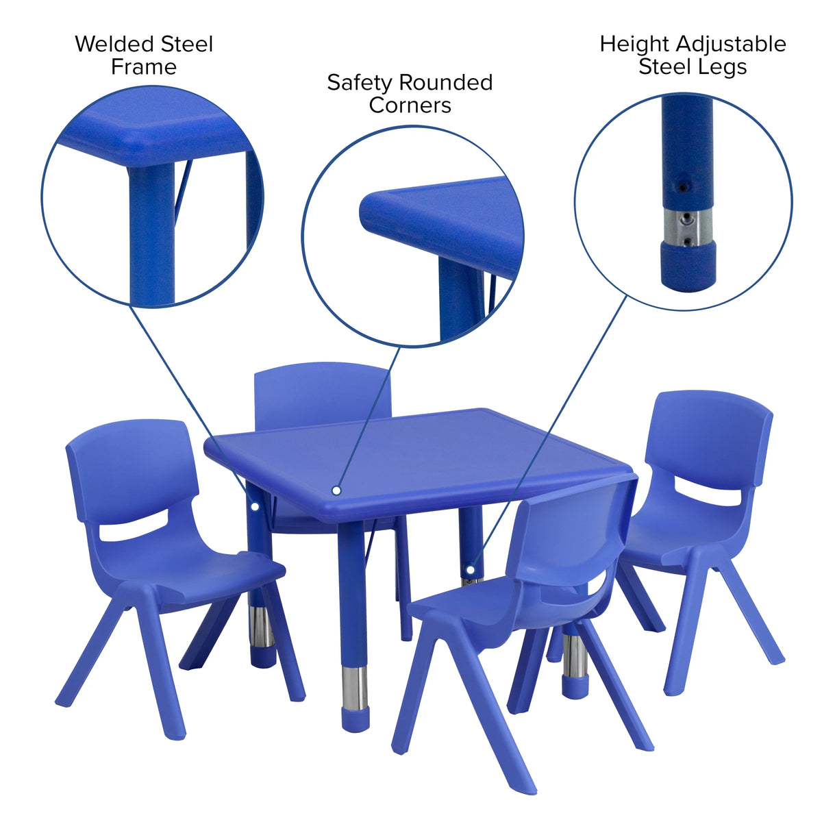 Blue Plastic Height Adjustable Activity Table Set with 4 Chairs D682038