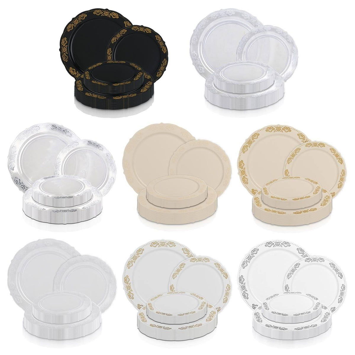 Black with Gold Rim 120pcs Disposable Plastic Salad Plates C57895