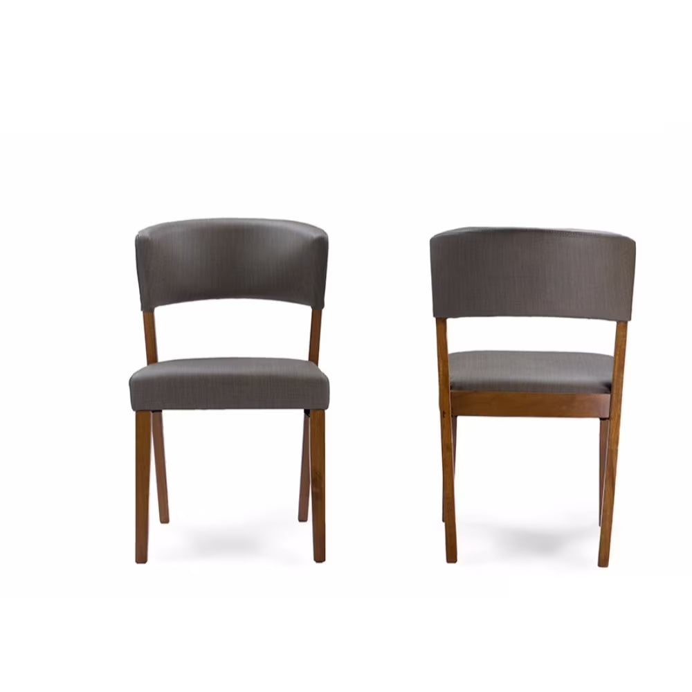 Dark Walnut Wood Grey Faux Leather Dining Chairs (Set of 2) F200