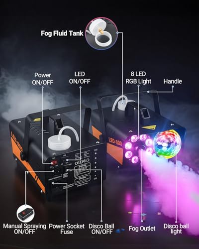 600W Fog Machine with Disco Ball Lights T121