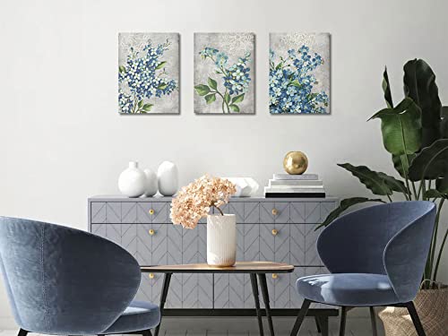 Blue Flowers Canvas Wall Art 12"x16"x3 Panels A463