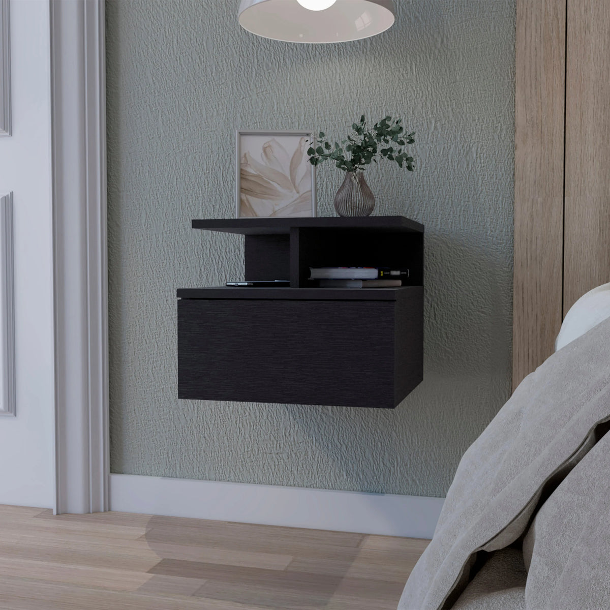 Floating Nightstand with 2-Tier Shelf and 1-Drawer H573