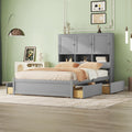 Gray Queen Size Wooden Platform Bedframe with Storage Headboard and 4 Drawers I3311