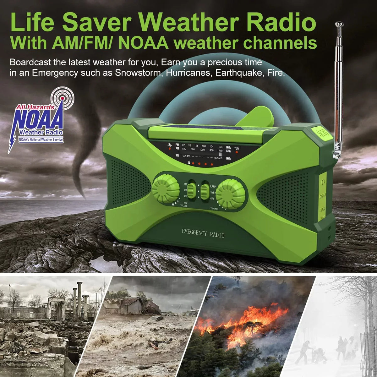 4000mAh AM FM NOAA Hand Crank Solar Emergency Radio with Flashlight V8039