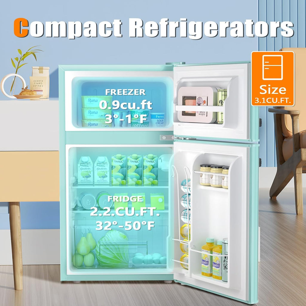 Compact Mini Refrigerator Separate Freezer, 3.2 cu ft. Green P710