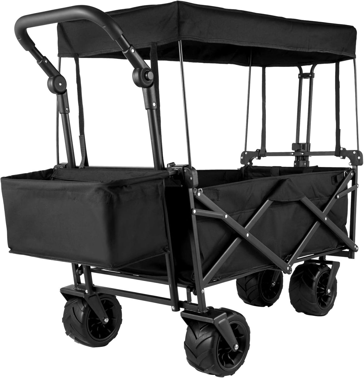 Extra Large Collapsible Garden Cart with Removable Canopy, Black L20524