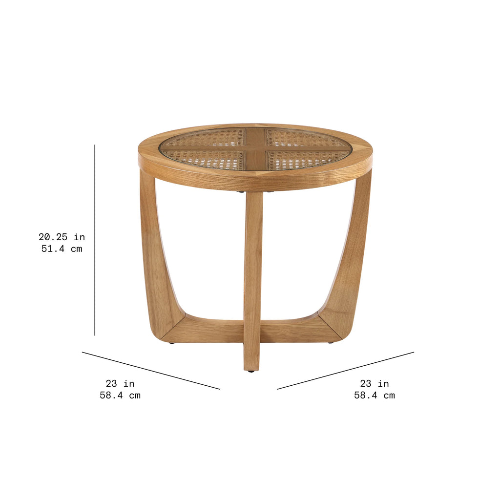 Rattan & Glass Side Table with Solid Wood Frame B33224