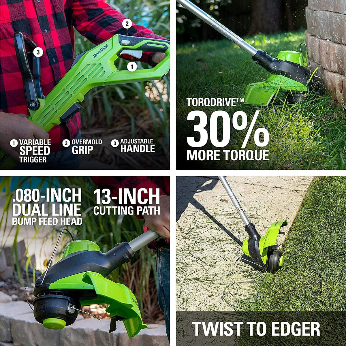 24V 13 Brushless String Trimmer with 4Ah Battery and Charger Q673