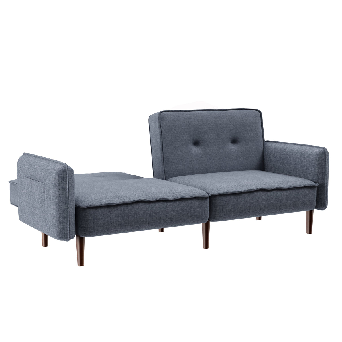 Grey Fabric Futon Sofa Bed with Solid Wood Leg L1311