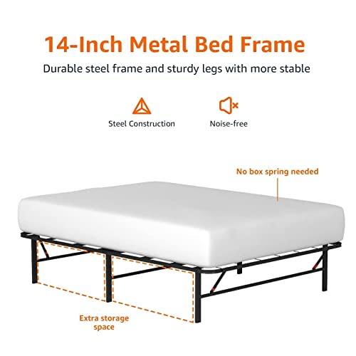 Black Foldable Metal Platform Bed Frame, Full Size, 14 inches High P697625