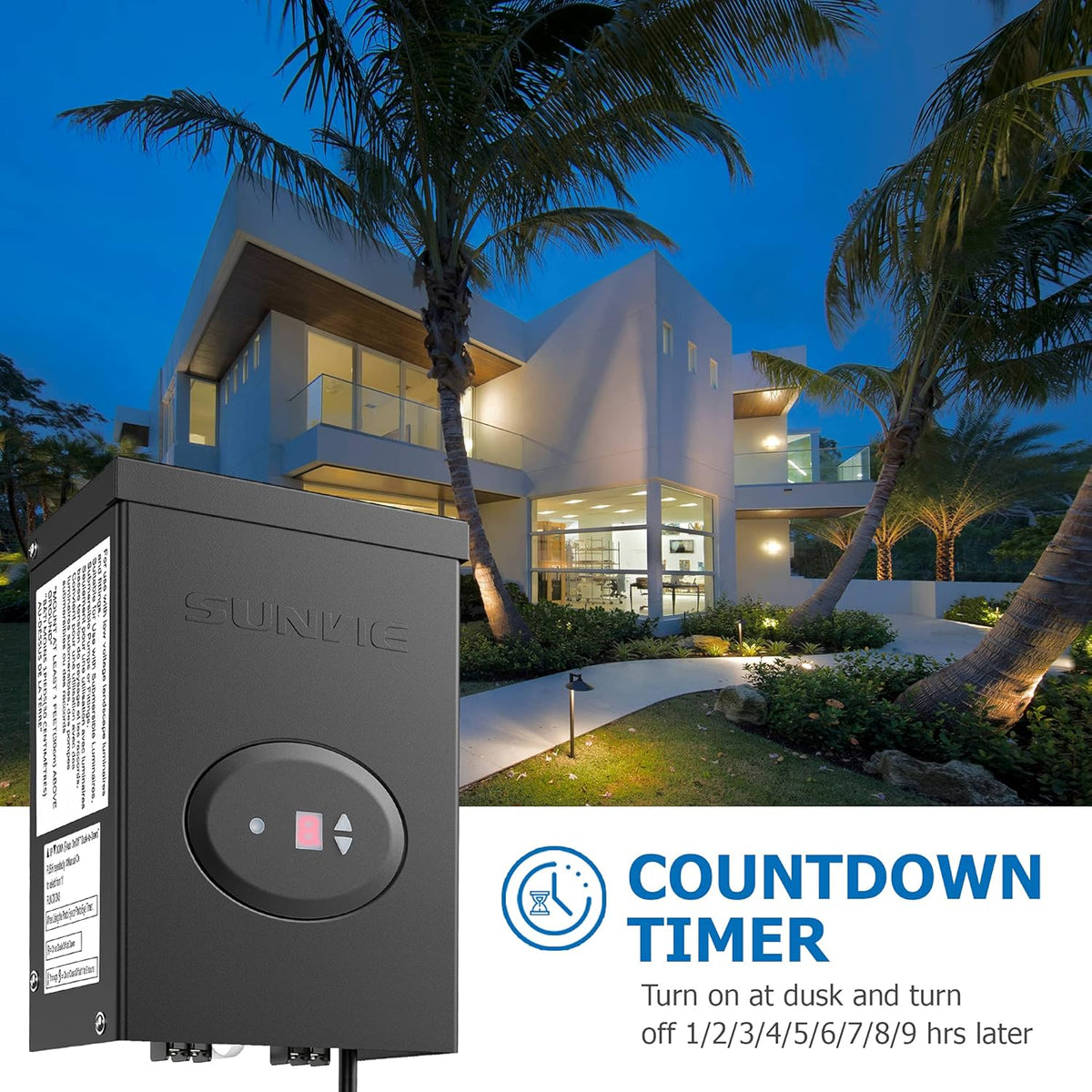 200W Low Voltage Landscape Lighting Transformer with Timer and Photocell Sensor B989