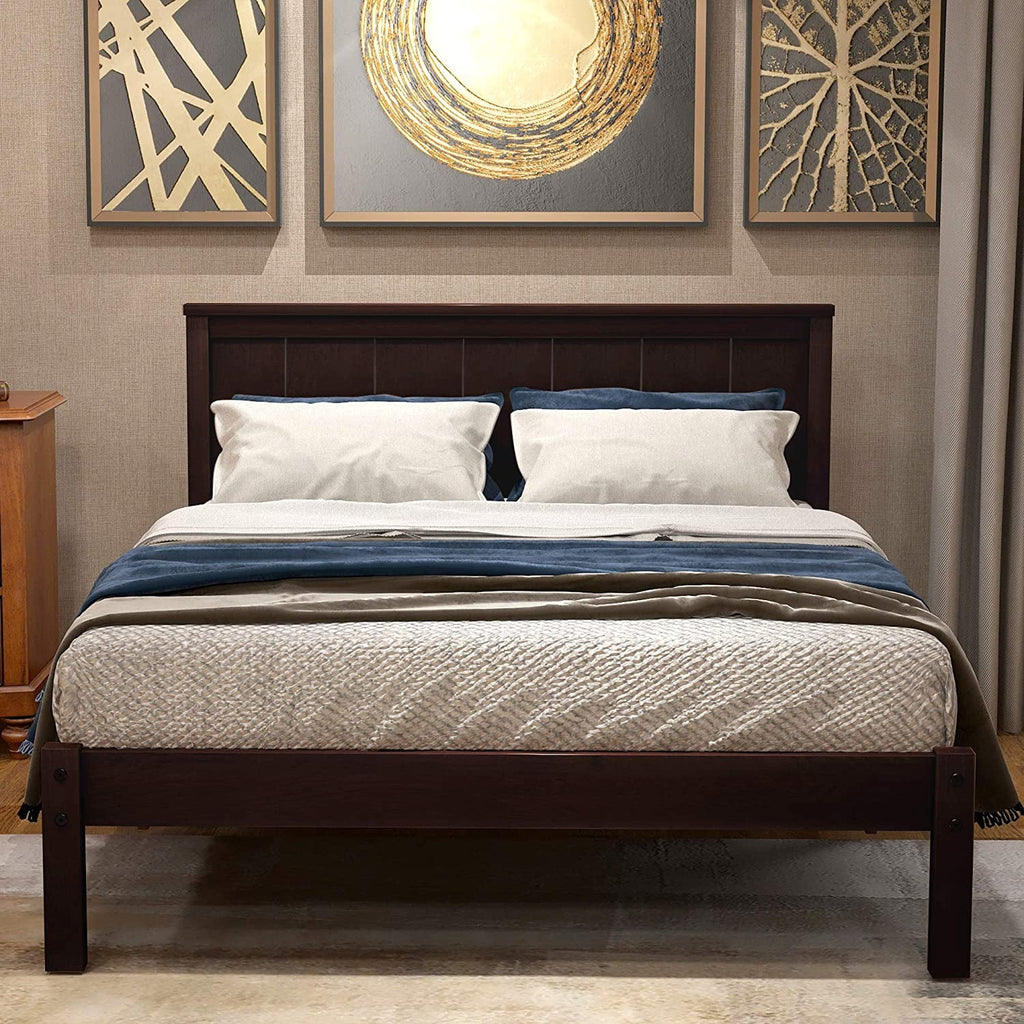 Full Size Solid Wood Platform Bed Frame with Headboard, Espresso U93270