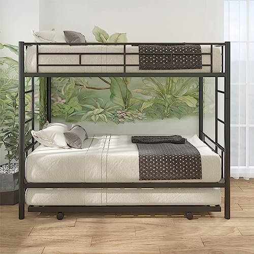 Black Twin Over Twin Metal Bunk Bed with Trundle T997