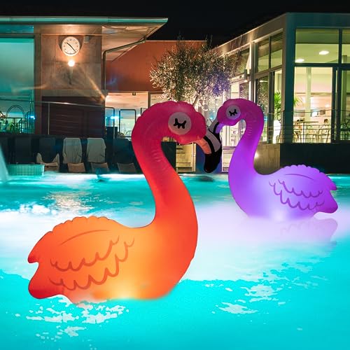 Solar Flamingo Floating Pool Lights Pink Inflatable Solar Powered IP68 Waterproof (2Pack) Q1570