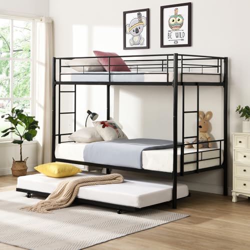Black Twin Over Twin Metal Bunk Bed with Trundle T997