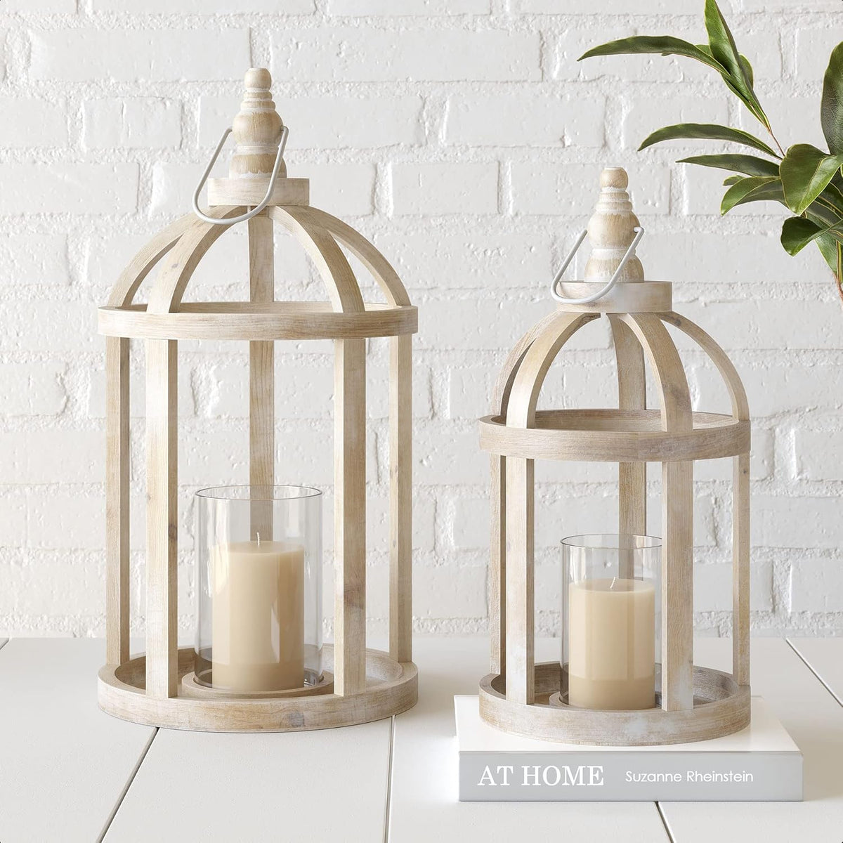 Decorative Wooden Lantern Candle Holders Set of 2 Z6658