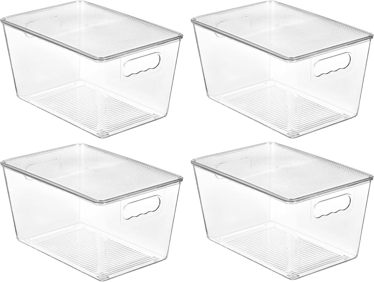 Clear Stackable Storage Bins with Lids, Large Plastic Containers with Handle E587