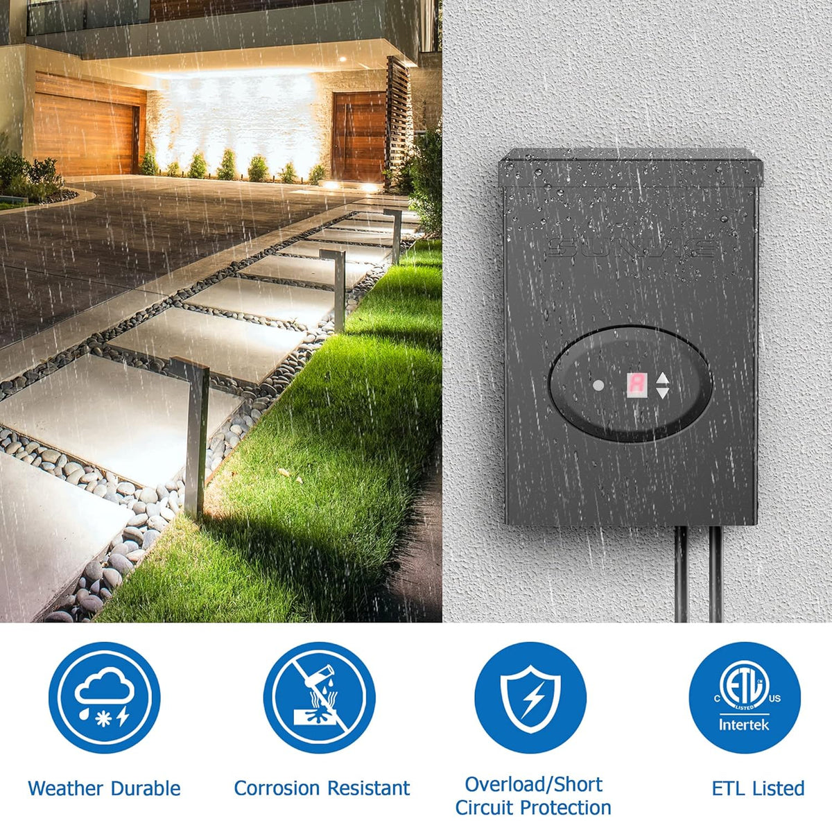 200W Low Voltage Landscape Lighting Transformer with Timer and Photocell Sensor B989