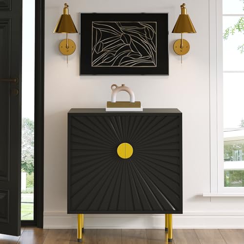 White Accent Storage Cabinet with Gold Handle Set 2 E607