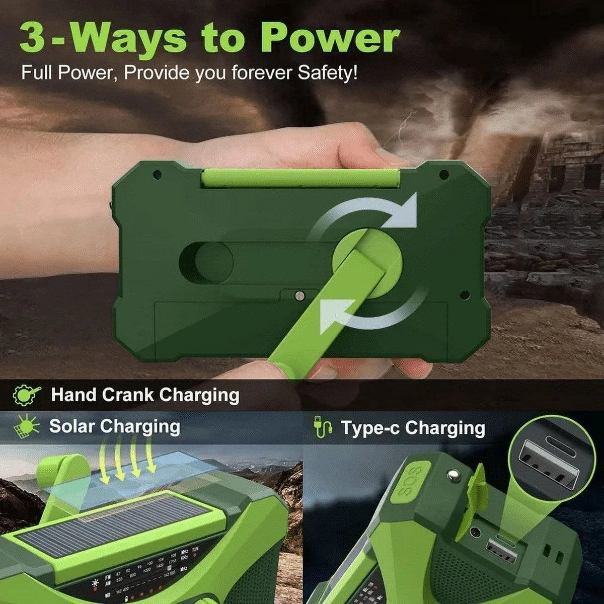 4000mAh AM FM NOAA Hand Crank Solar Emergency Radio with Flashlight V8039