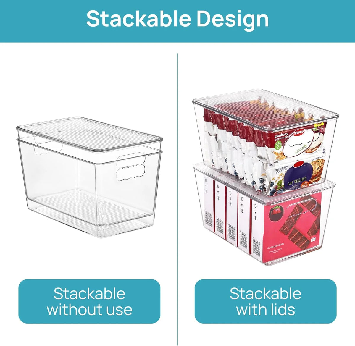 Clear Stackable Storage Bins with Lids, Large Plastic Containers with Handle E587