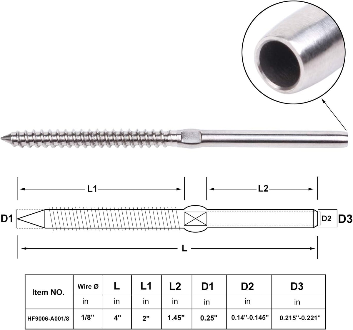 60 Pack T316 Stainless Steel Right&Left Handed Thread Swage Lag Screws L704906