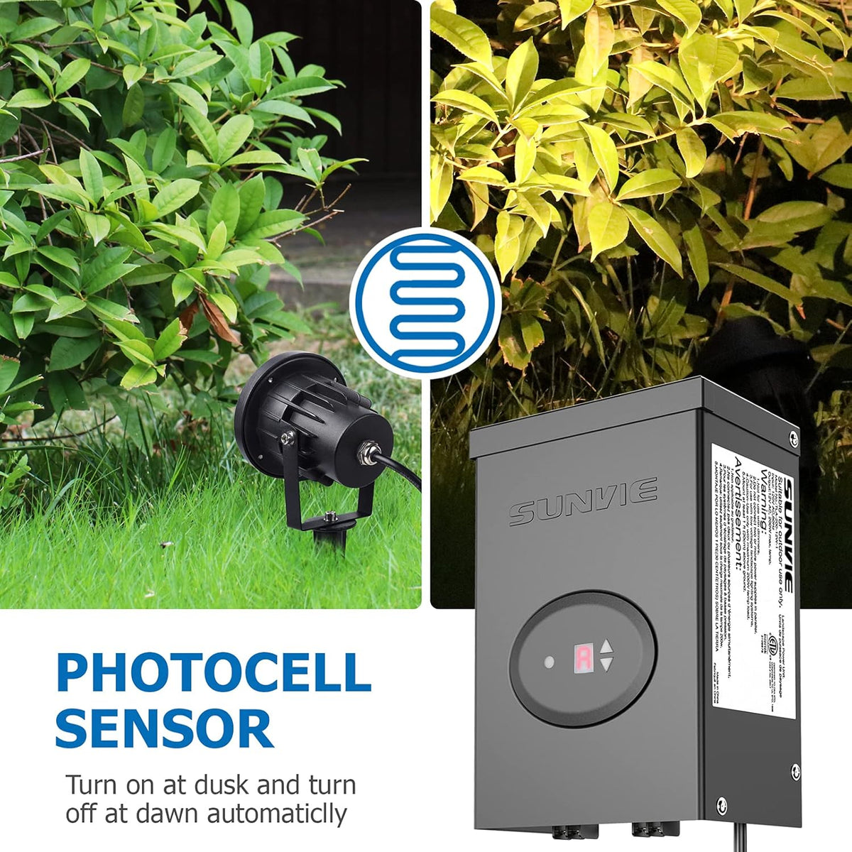 200W Low Voltage Landscape Lighting Transformer with Timer and Photocell Sensor B989