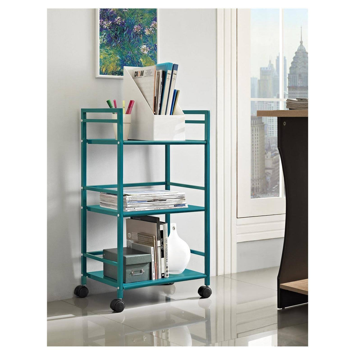 3 Shelf Metal Rolling Utility Cart Teal K5073