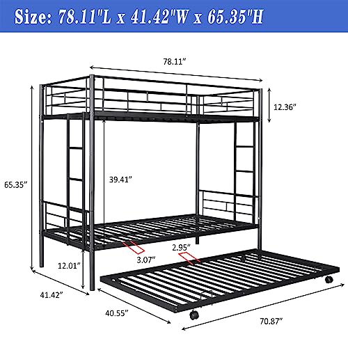 Black Twin Over Twin Metal Bunk Bed with Trundle T997