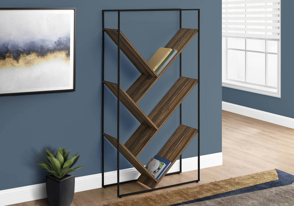 Reclaimed Wood-Look Tall Bookshelf Etagere with 5 Open Shelves X756