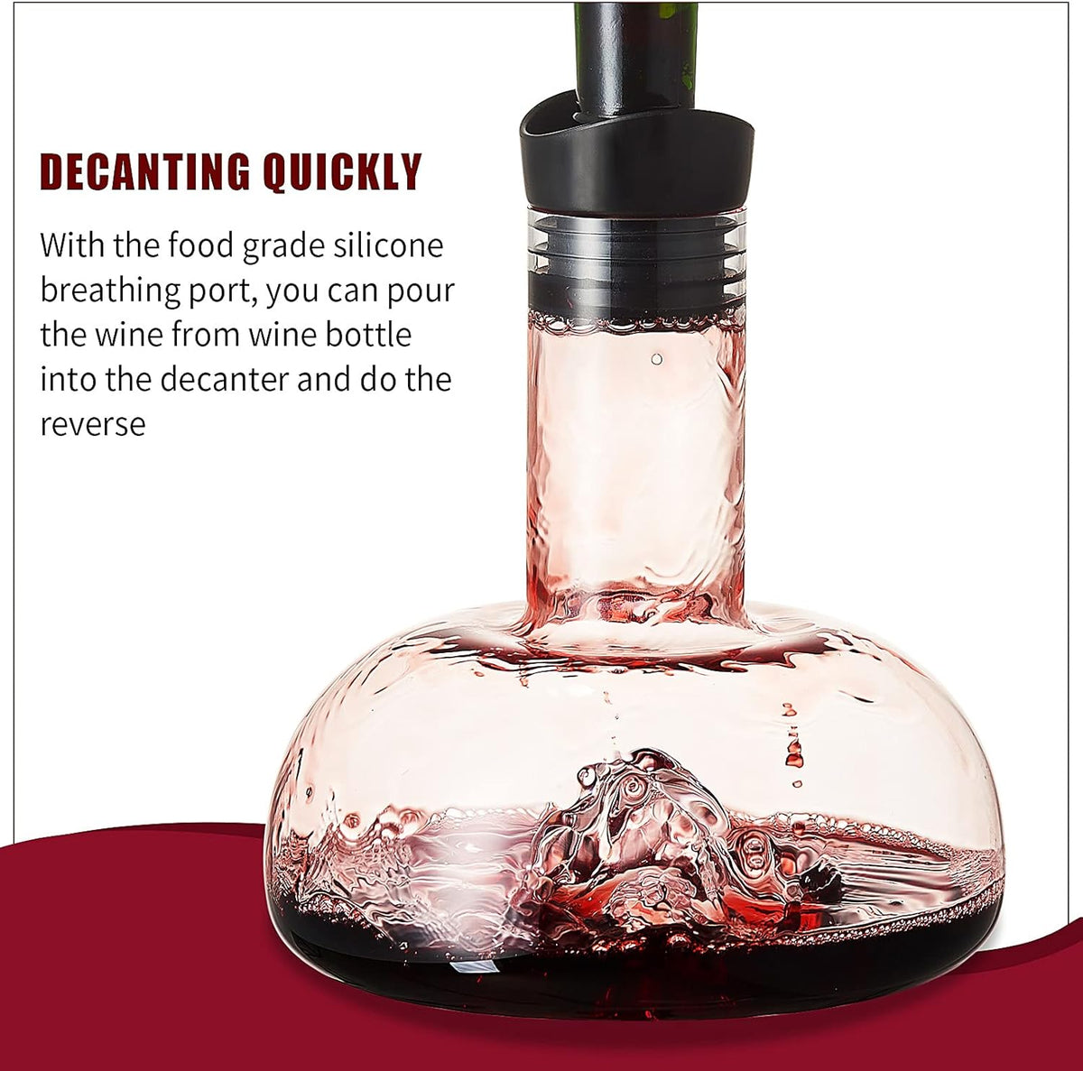 Wine Decanter Carafe with Aerator, Stand, and Cleaning Beads, Lead-free Crystal Glass, 1200ML, Pack of 2 W71260