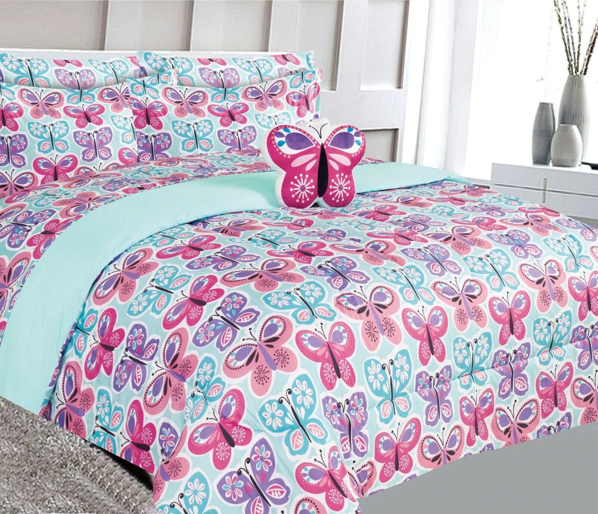 Blue Full Comforter Set with Fitted Sheet and Pillow Sham D742